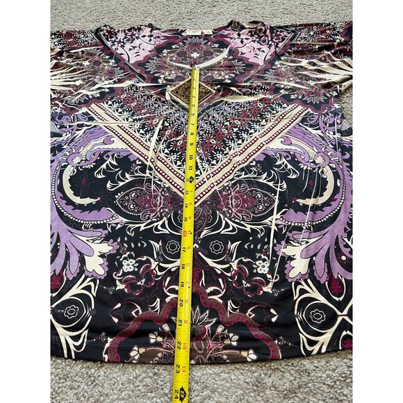Cato Womens Floral Geometric Tunic Top Sz 18/20W Beaded Accent Boho Hippie Soft - Picture 4 of 8